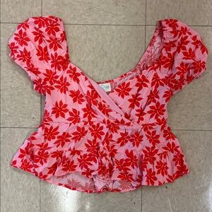 Chic Red Floral Women's Blouse